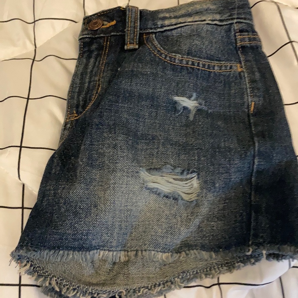 Dark navy blue Jean shorts with the rips